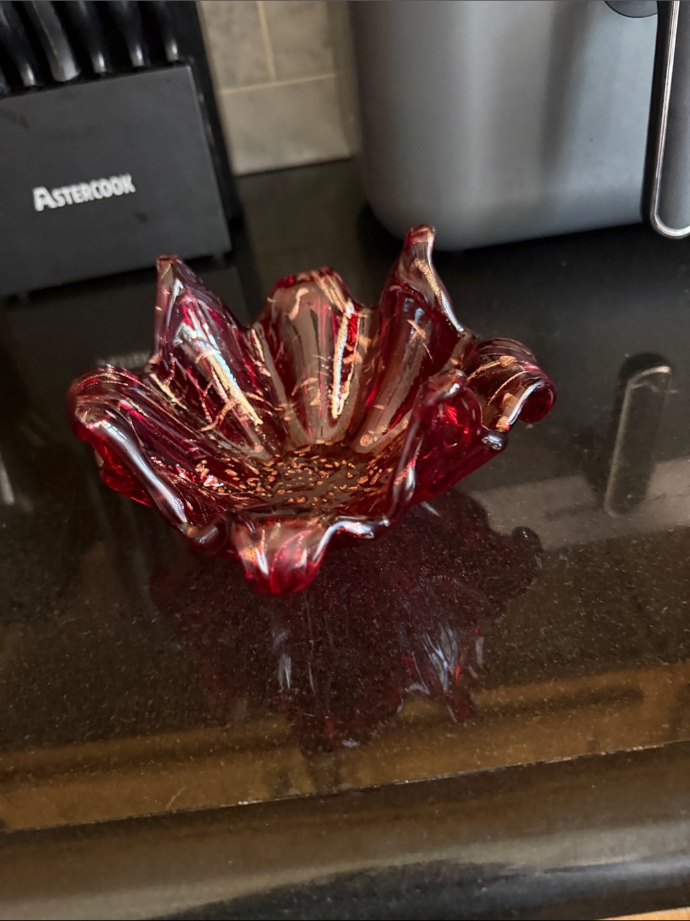 Handblown Deep Red Glass Decorative Bowl - Home Art